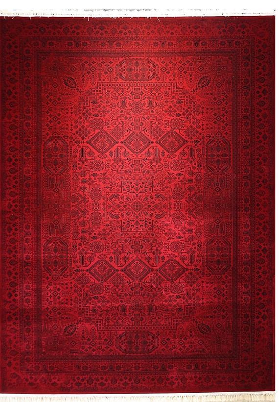 فرش ۷۰۰ شانه ۶ متری کاشان لاکی ارغوانی طرح لوزان khan