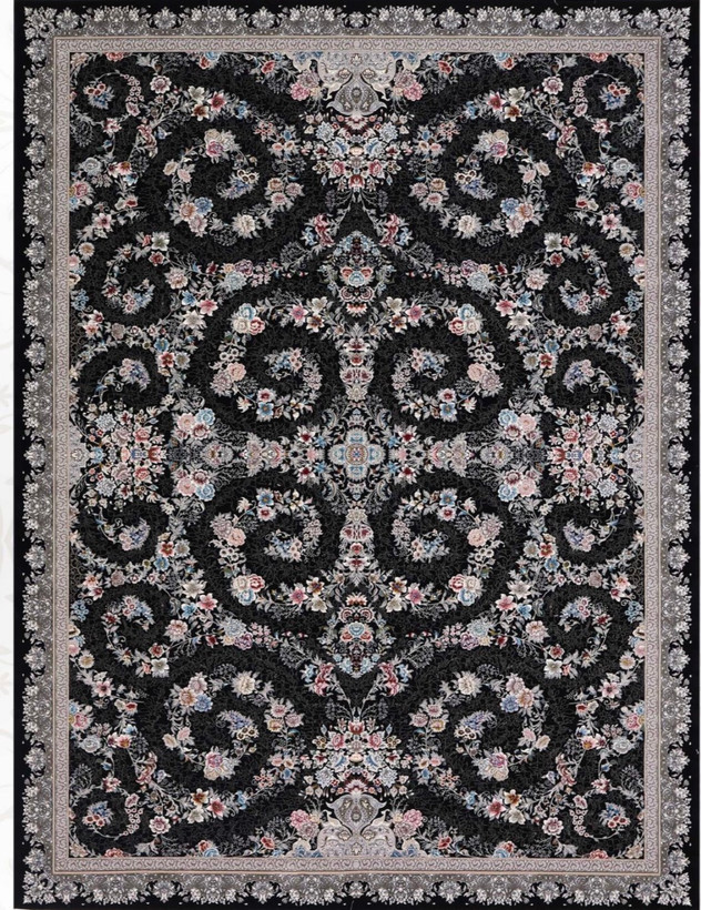 فرش ۷۰۰ شانه ۶ متری کاشان رنگ سرمه ای طرح ترنم khan