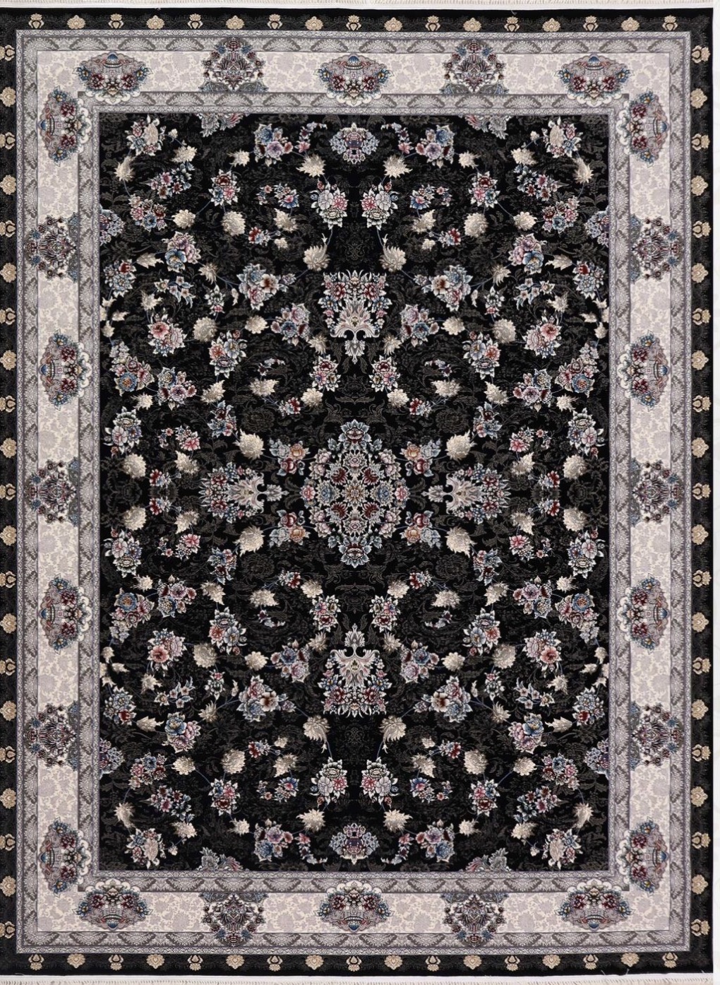 فرش ۷۰۰ شانه 12 متری کاشان رنگ  سرمه ای طرح اتوسا khan