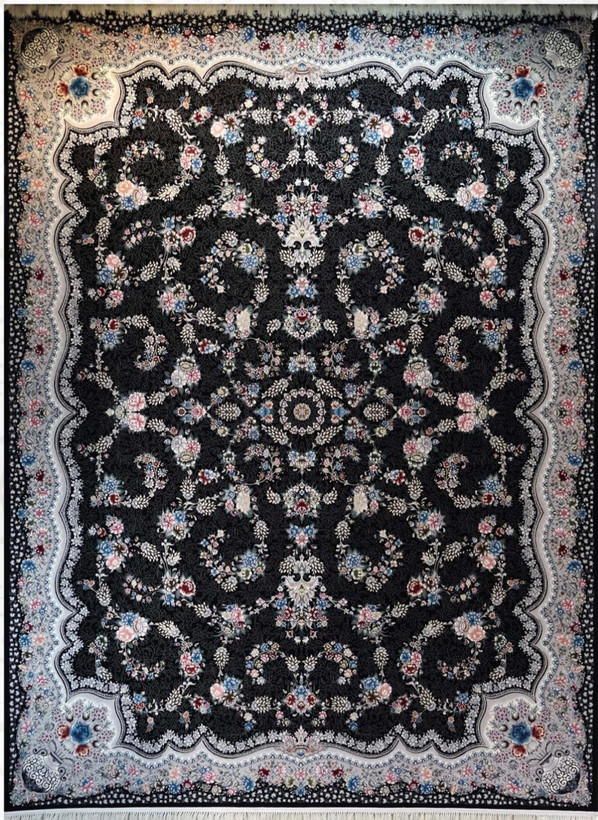 فرش ۷۰۰ شانه ۶ متری کاشان رنگ سرمه ای طرح افشان رها khan