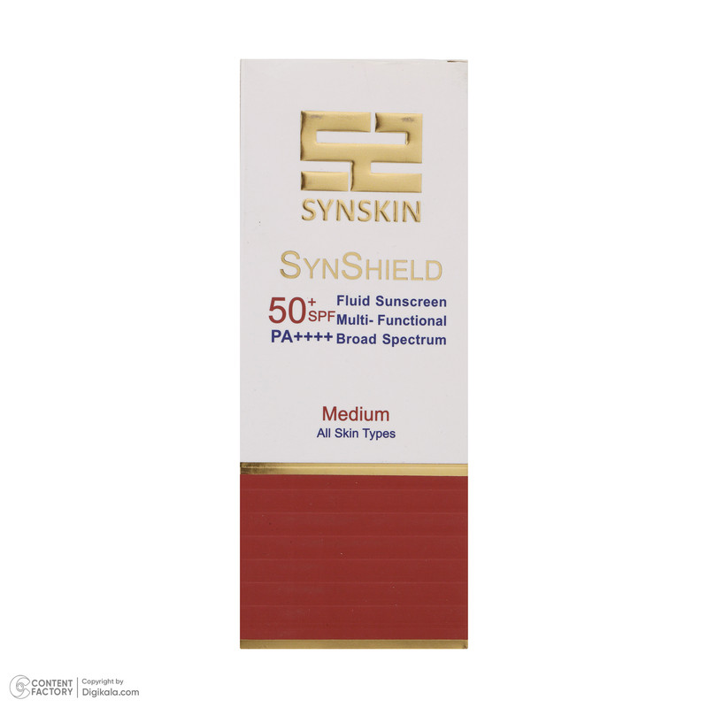 فلوئید ضد آفتاب رنگی ساین اسکین SPF 50 مدل Syn shield مناسب انواع پوست وزن 50 گرم