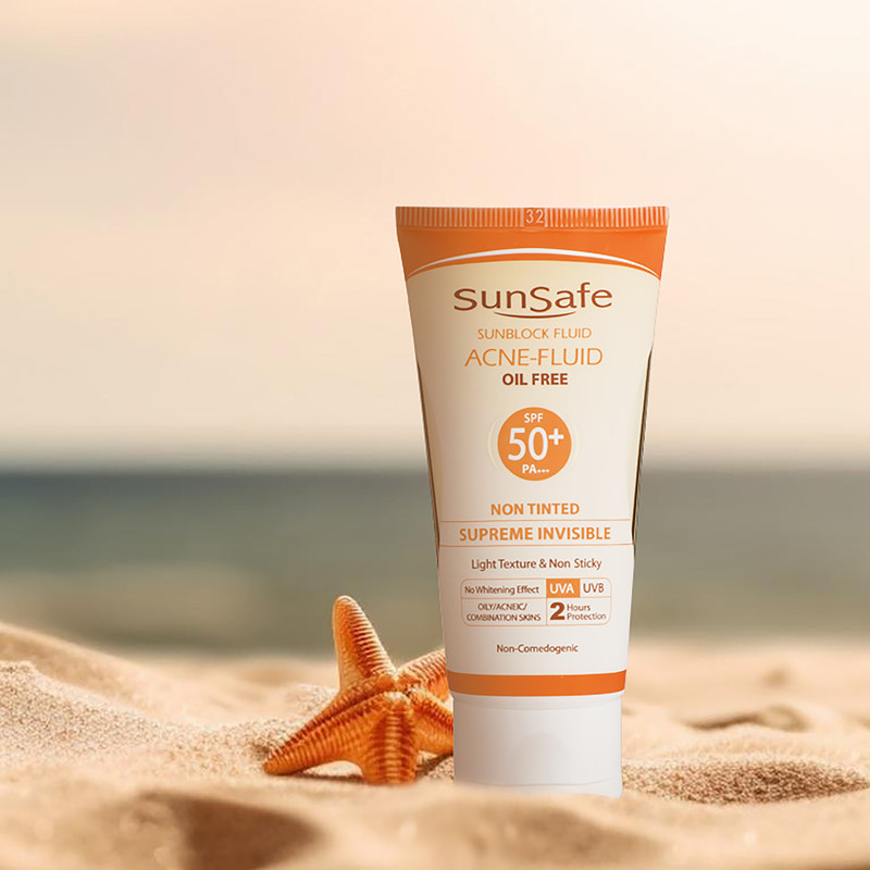 کرم ضدآفتاب بیرنگ سانسیف SPF50 مدل ACNE-FLUID مناسب پوست مختلط، حجم 50 میلیلیتر