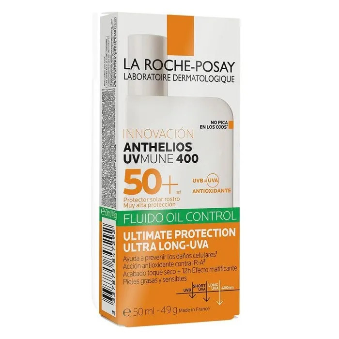 فلوئید ضدآفتاب بیرنگ لاروش پوزای +SPF50 مدل Anthelios حاوی محافظ UVA ،UVB، ضدآب مناسب برای انواع پوست حجم 50 میلیلیتر
