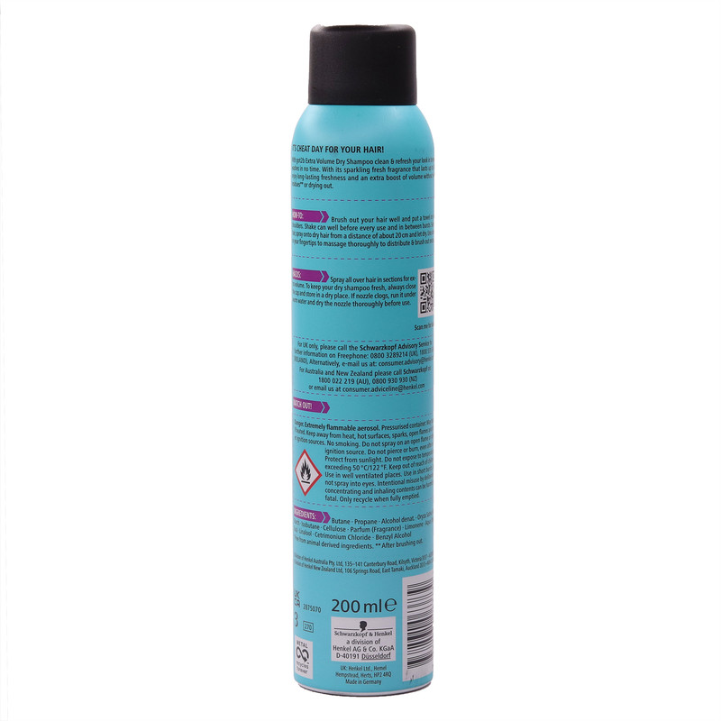 اسپری شامپو خشک گات تو بی مدل extra valum حجم 200 میلیلیتر، مناسب موهای چرب، حجم دهنده آنی، بدون لک سفید، احیا کننده، مغذی و اثر طولانی مدت، گیاهی وگان